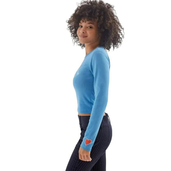 Urban Outfitters Anti-You Long Sleeve Baby Tee Blue Size Small Top NEW - Picture 3 of 8